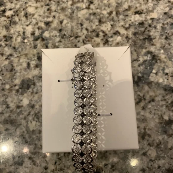 7.5 inch Sterling Silver White and Black Diamond filigree bracelet - Picture 2 of 6